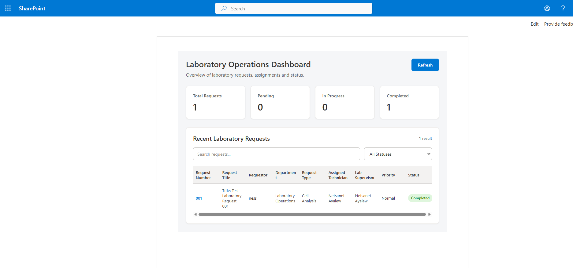 Laboratory Operations SPFx Dashboard